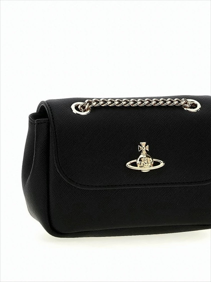 Strukturalna czarna torebka crossbody z metalowym emblematem Orb