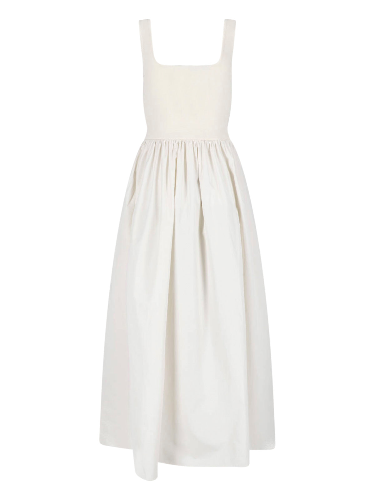 White Fitted Square Neck Midi Dress