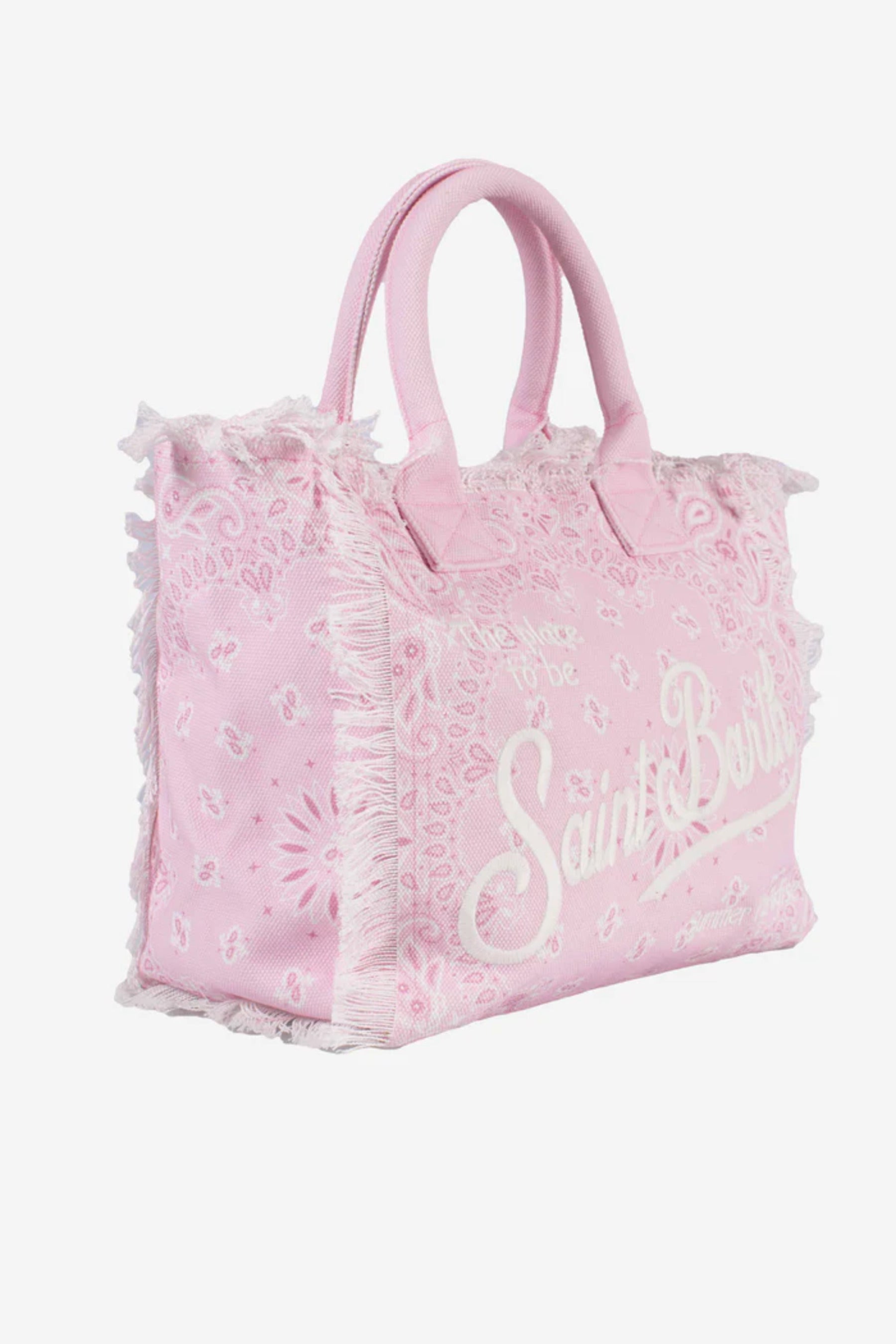 Bandana-Inspired Pink Tote Bag with Fringed Edges