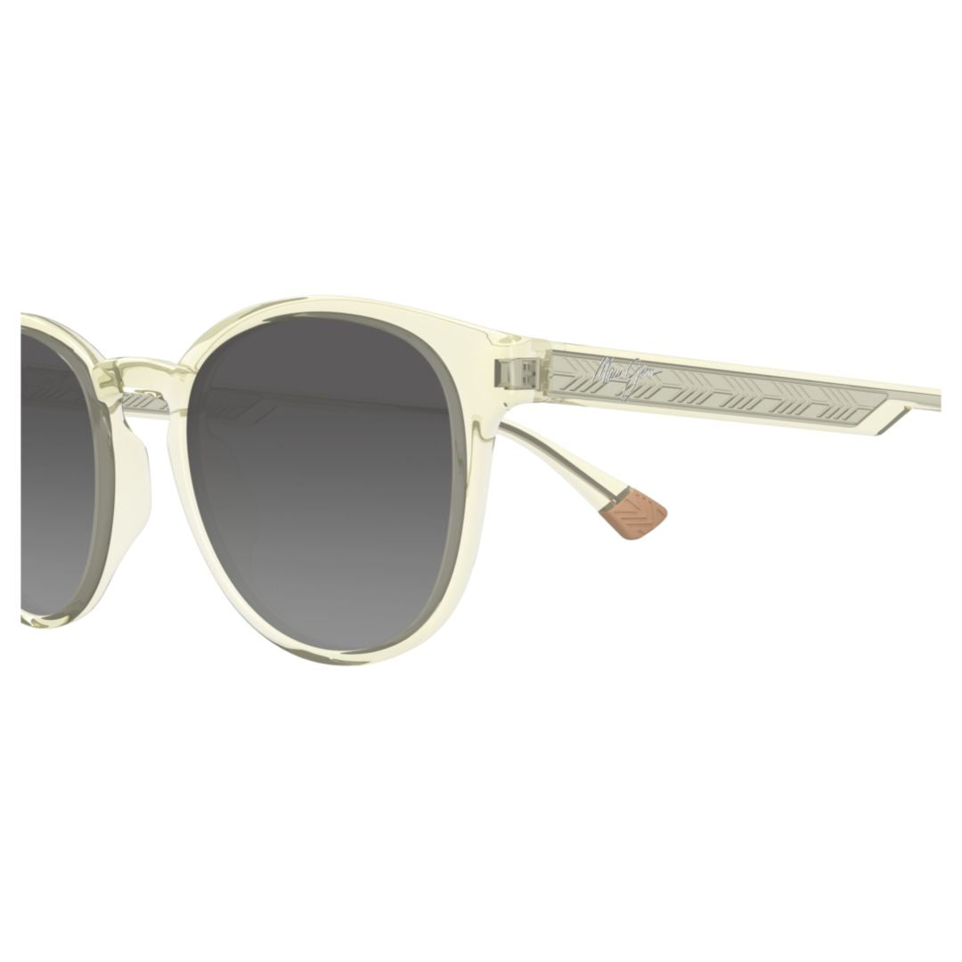 Hiehie Translucent Light Beige Sunglasses with Geometric Pattern Temples