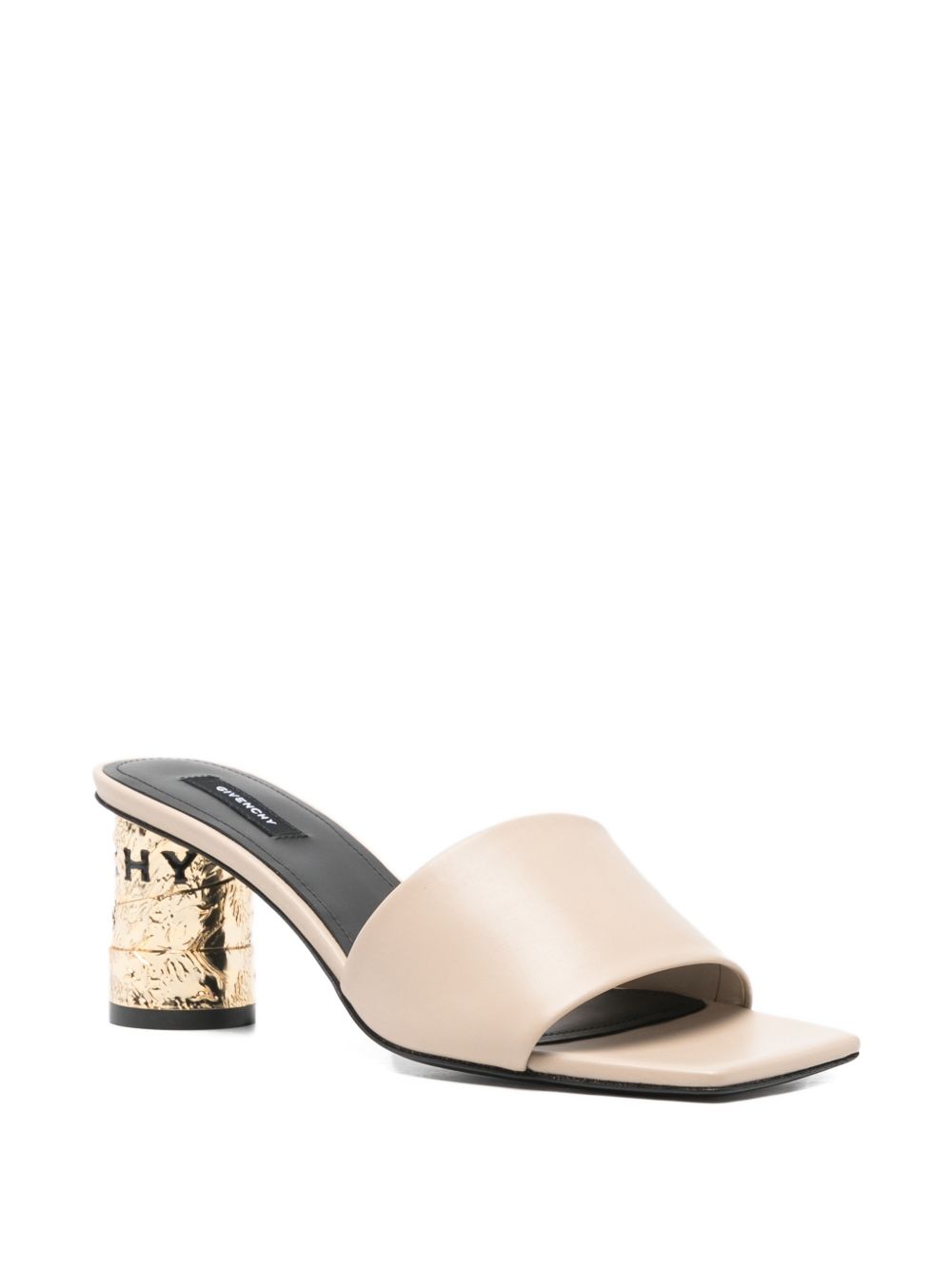 Beige Sandals with Metallic Block Heel
