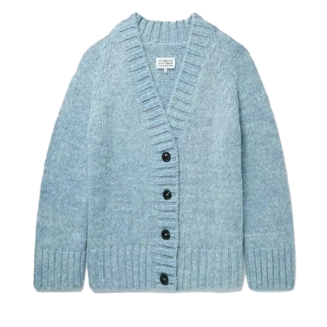 V-Neck Textured Knit Cardigan With Ribbed Trims