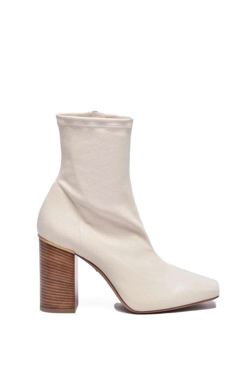 Leather Ankle Boot with Zip - Beige