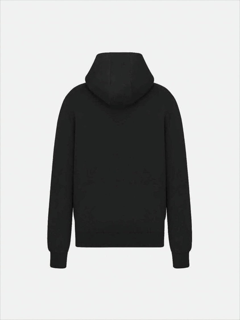 Signature Black Wool-Blend Hoodie With Fuzzy Logo Embroidery