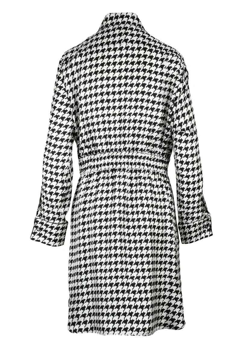 Silk Dress with Elastic Waist - Black/White