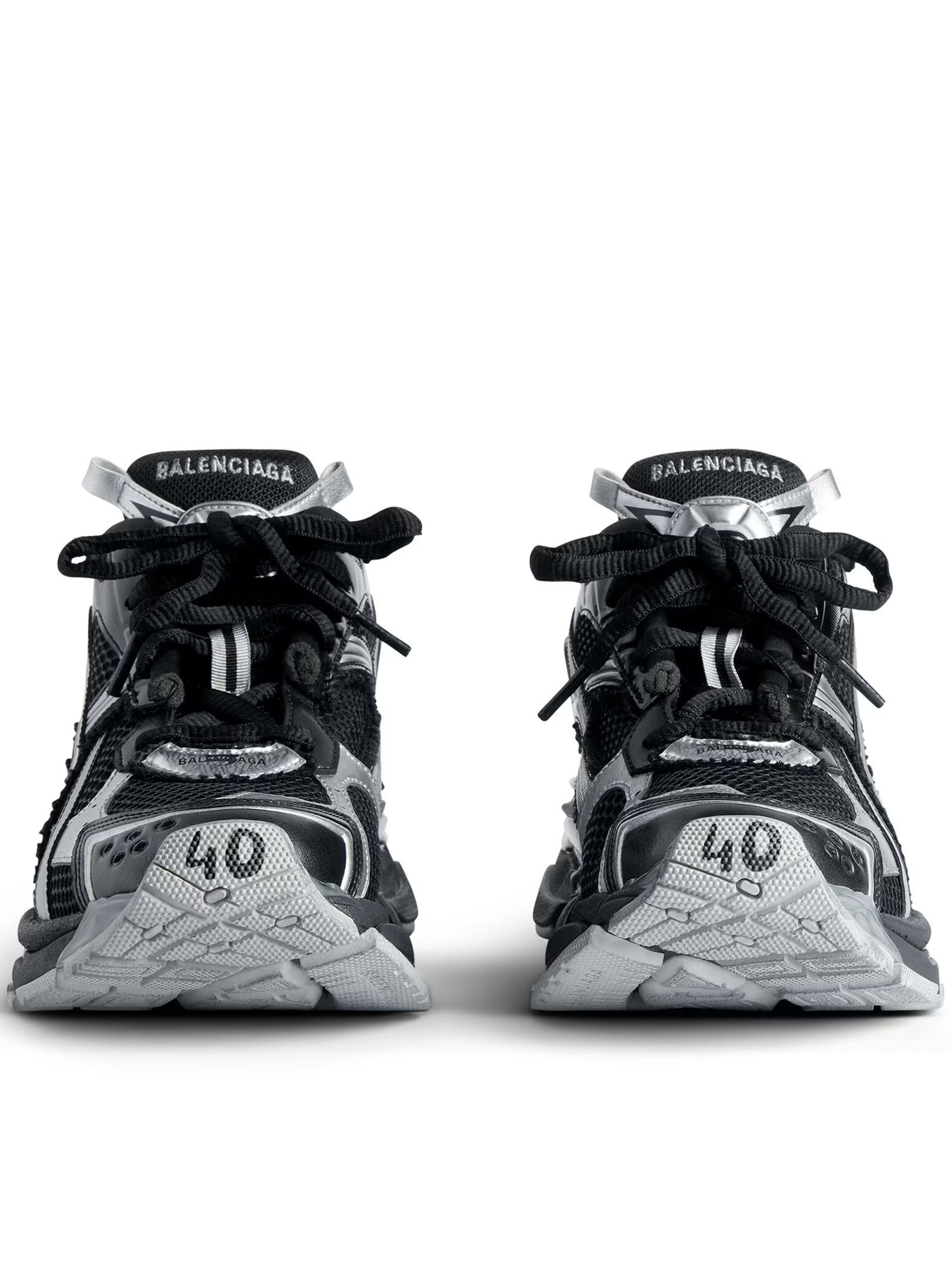 Black/Silver Runner Mesh Chunky Sneakers