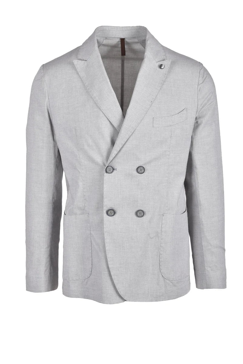 Grey Tailored Jacket with Double-Breasted Front
