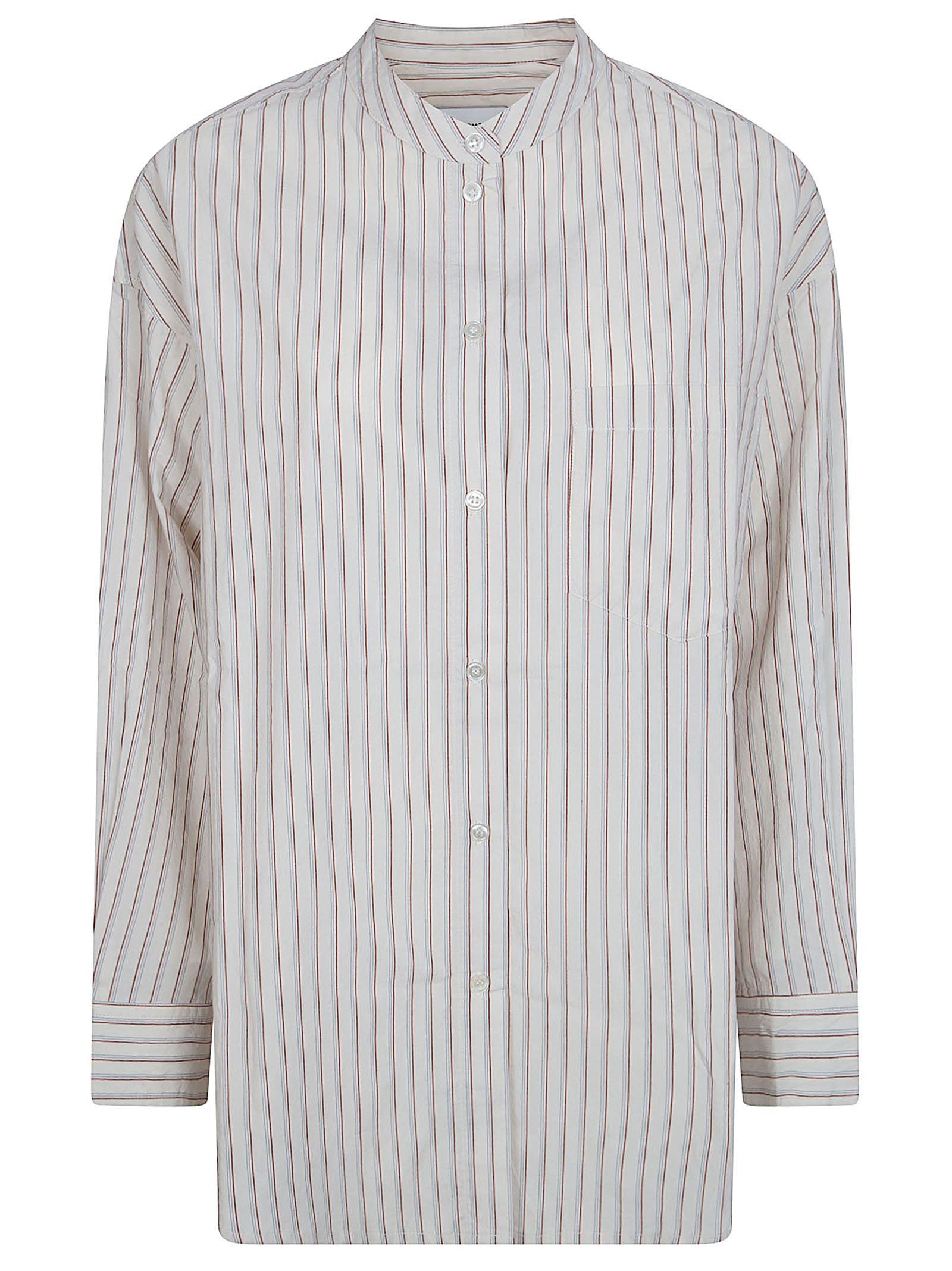 Flowing Cotton Poplin Blouse with Officer Collar