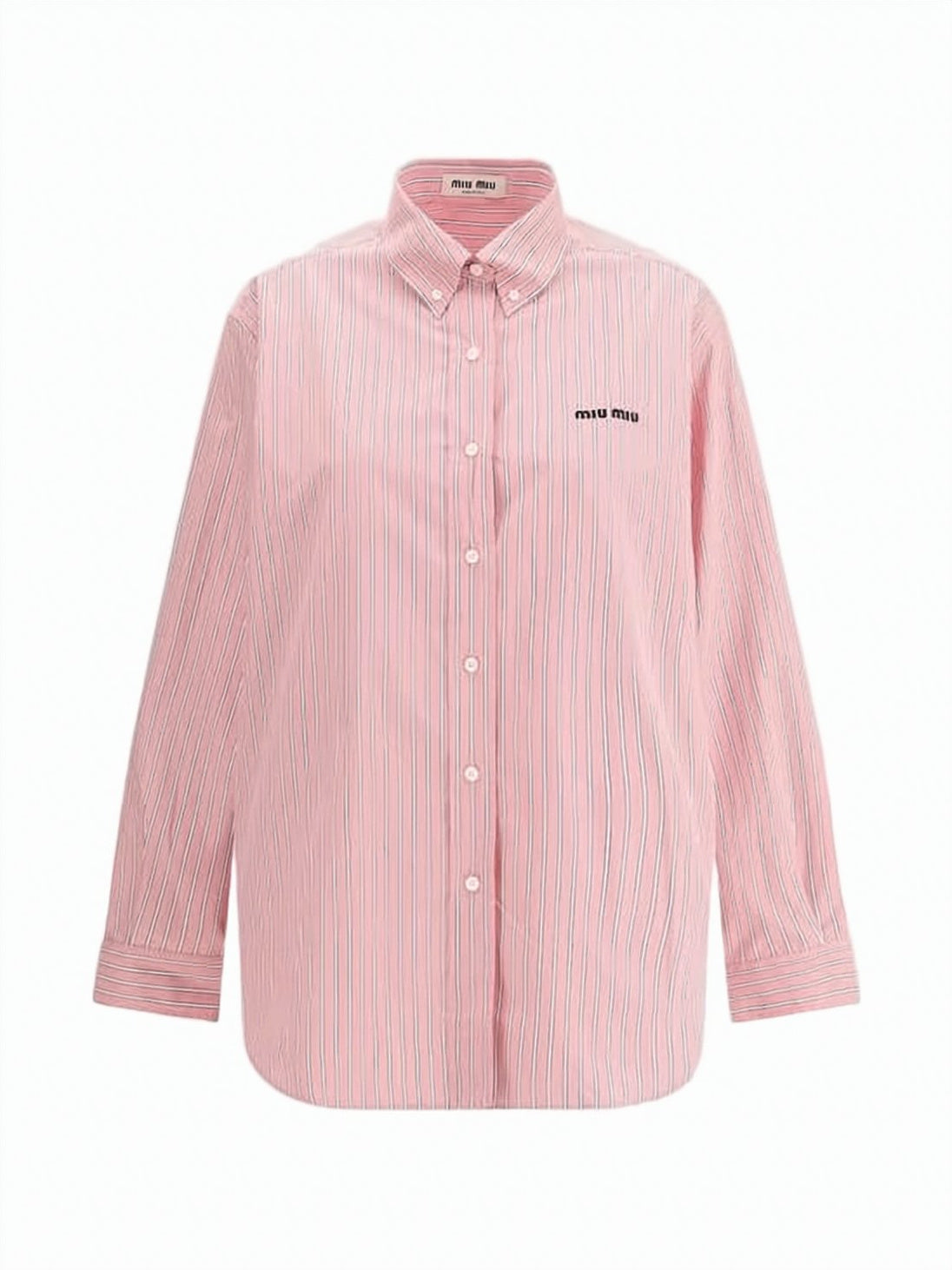 Pointed Collar Cotton Shirt with Vertical Stripes and Logo Detail