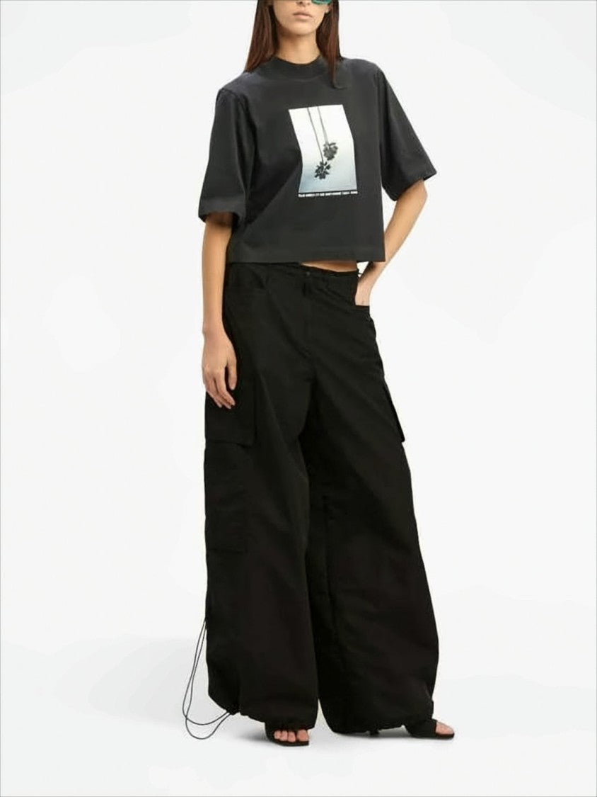 Cropped Short-Sleeve T-Shirt with Upside-Down Palm Tree Graphic