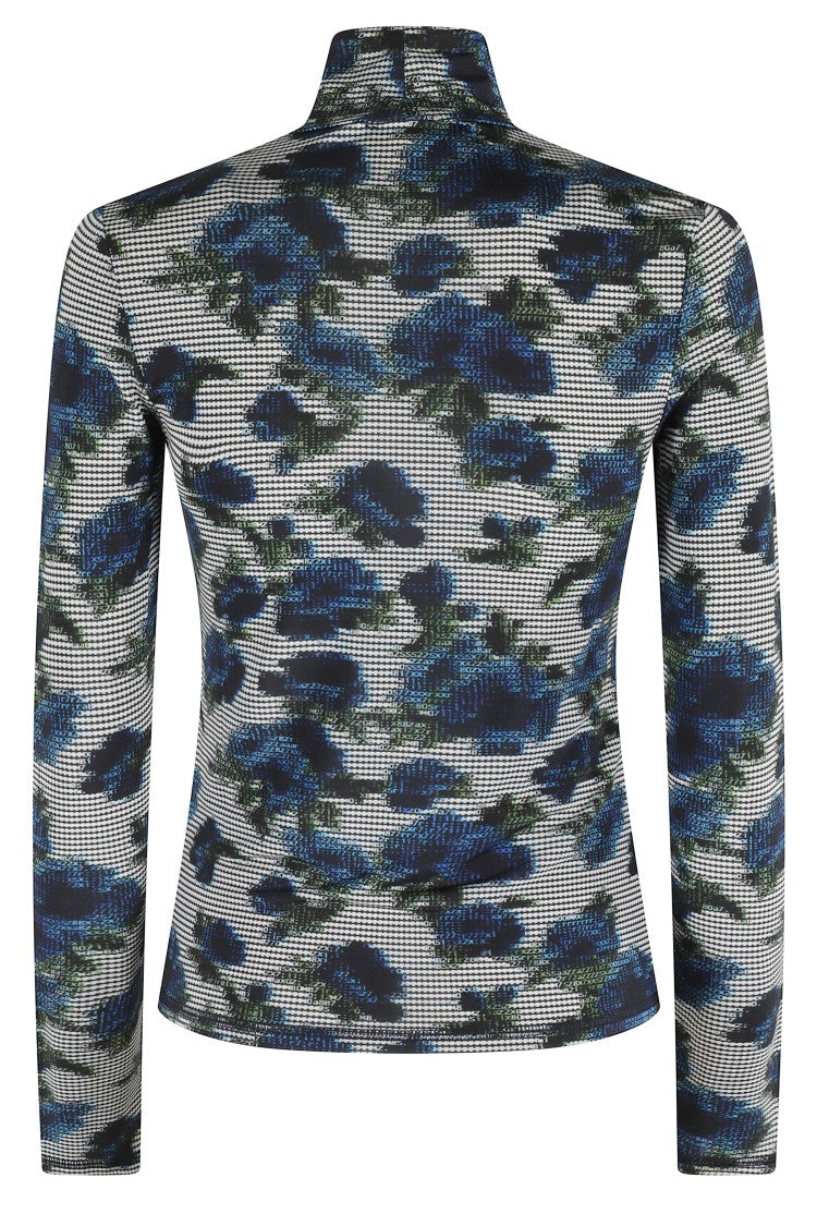High-Neck Fitted Jersey Top With Abstract Floral Print