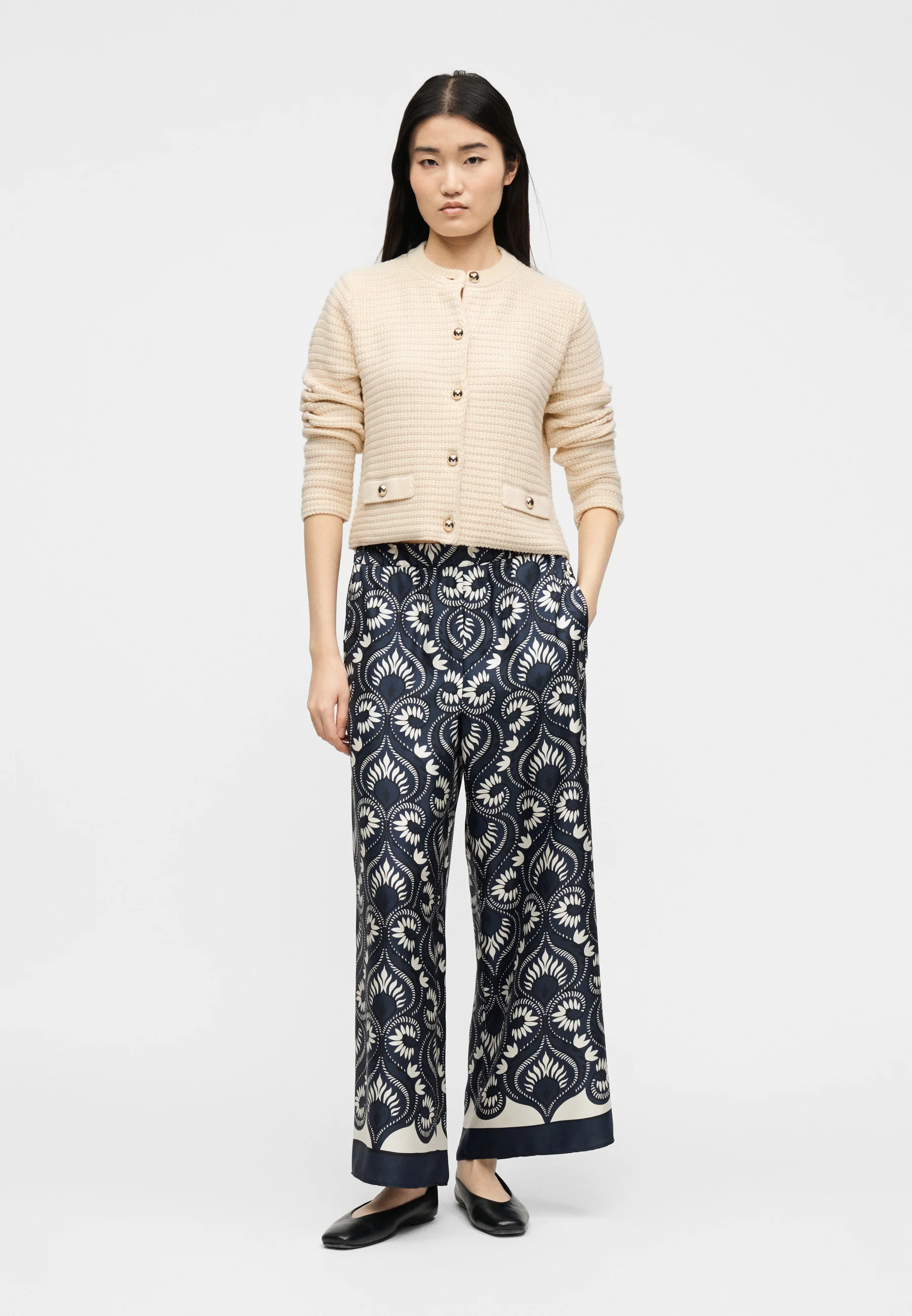 Ecru Cotton Blend Cardigan Sweater