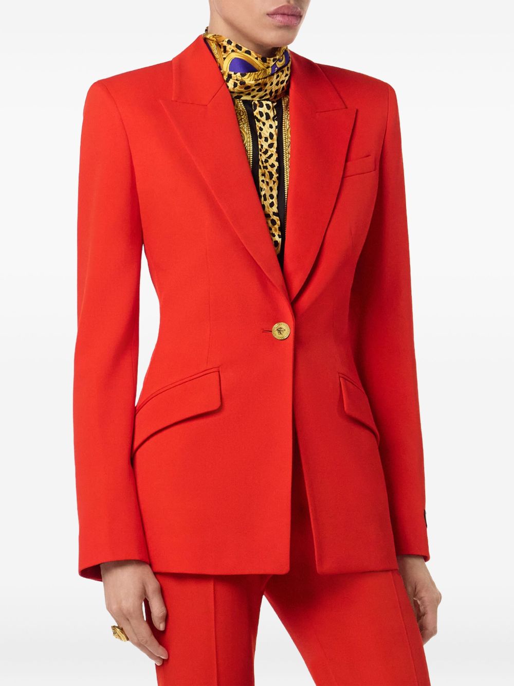 Tailored Red Jacket with Gold-tone Accents
