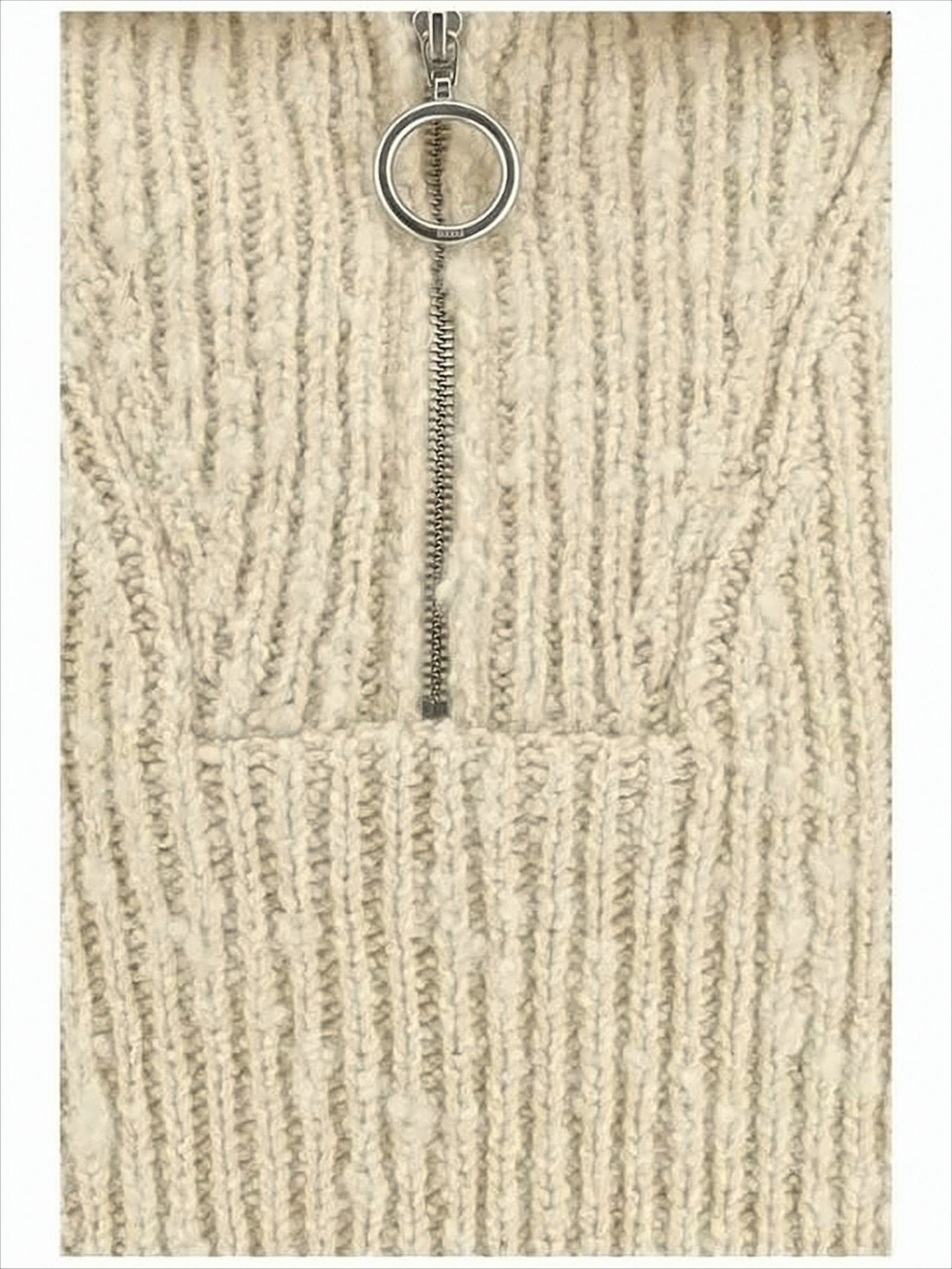 Ribbed Knit Sweater with Half-Zip and Plush Texture