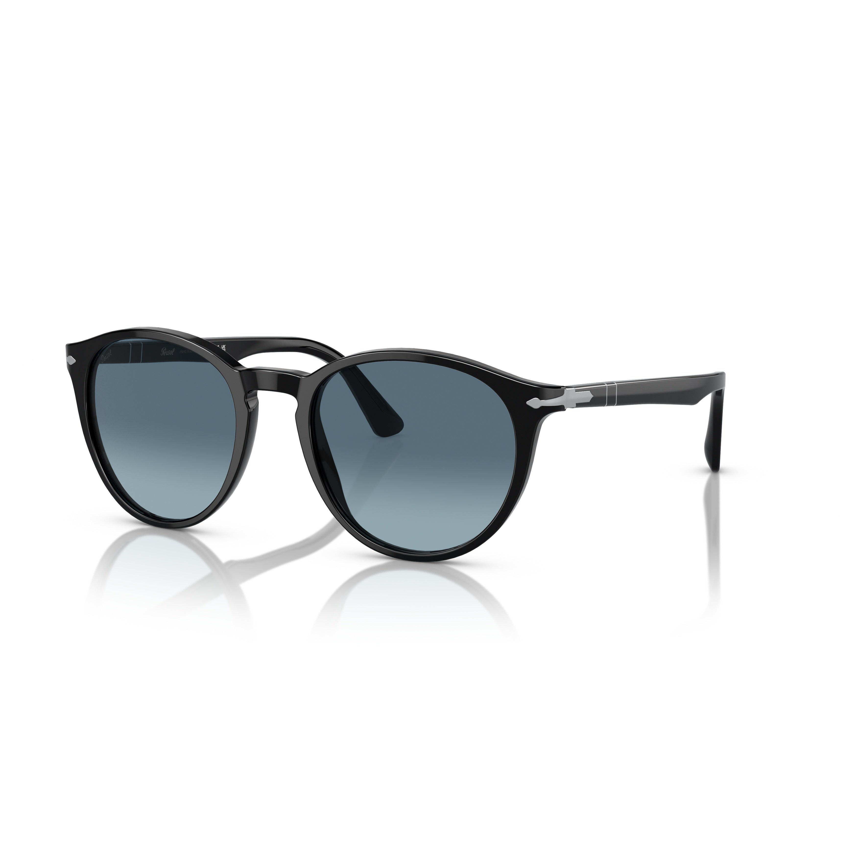 0po3152s Rounded Black Acetate Sunglasses with Gradient Blue Lenses