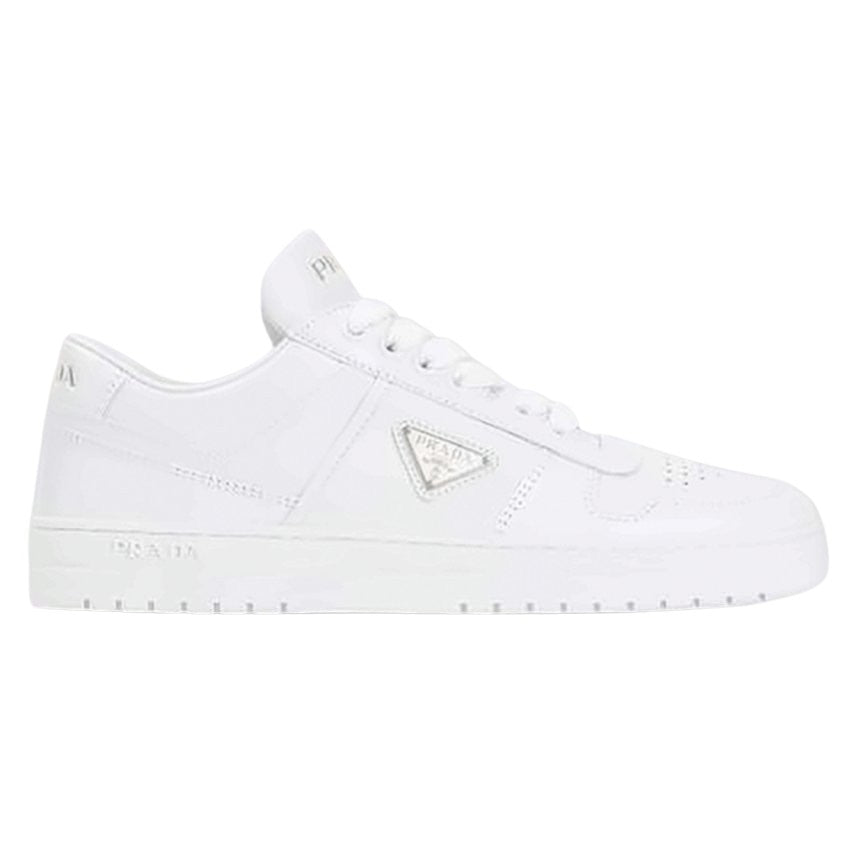 Low-Top White Leather Sneakers with Perforated Detailing