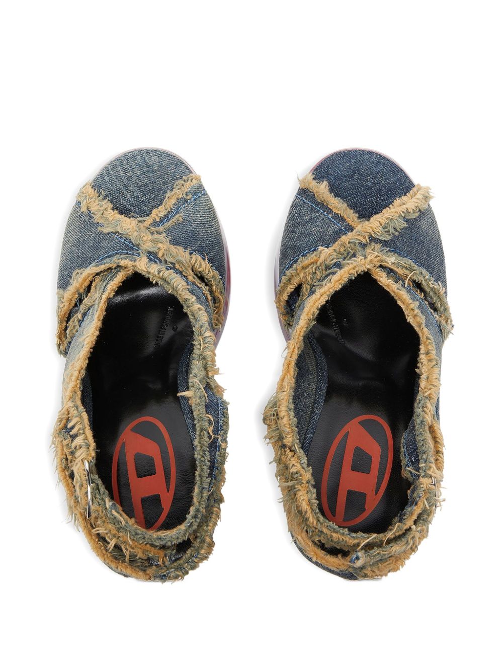 Peep Toe Denim Slingback Shoes
