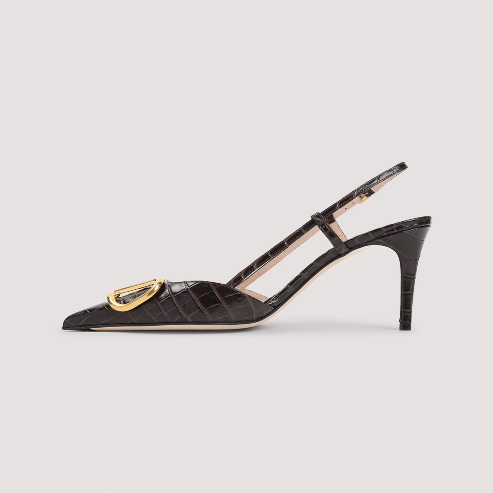 Pointed Toe Slingback Pumps With Crocodile Pattern And Gold-Tone Logo Buckle