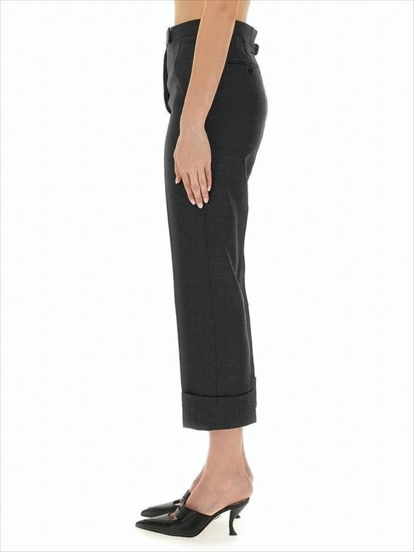 Tailored Cropped Suit Pants with Cuffed Hem and Refined Details