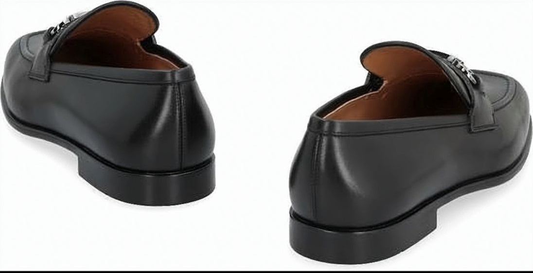 Polished Calf Leather Loafers with Silver-tone Bit