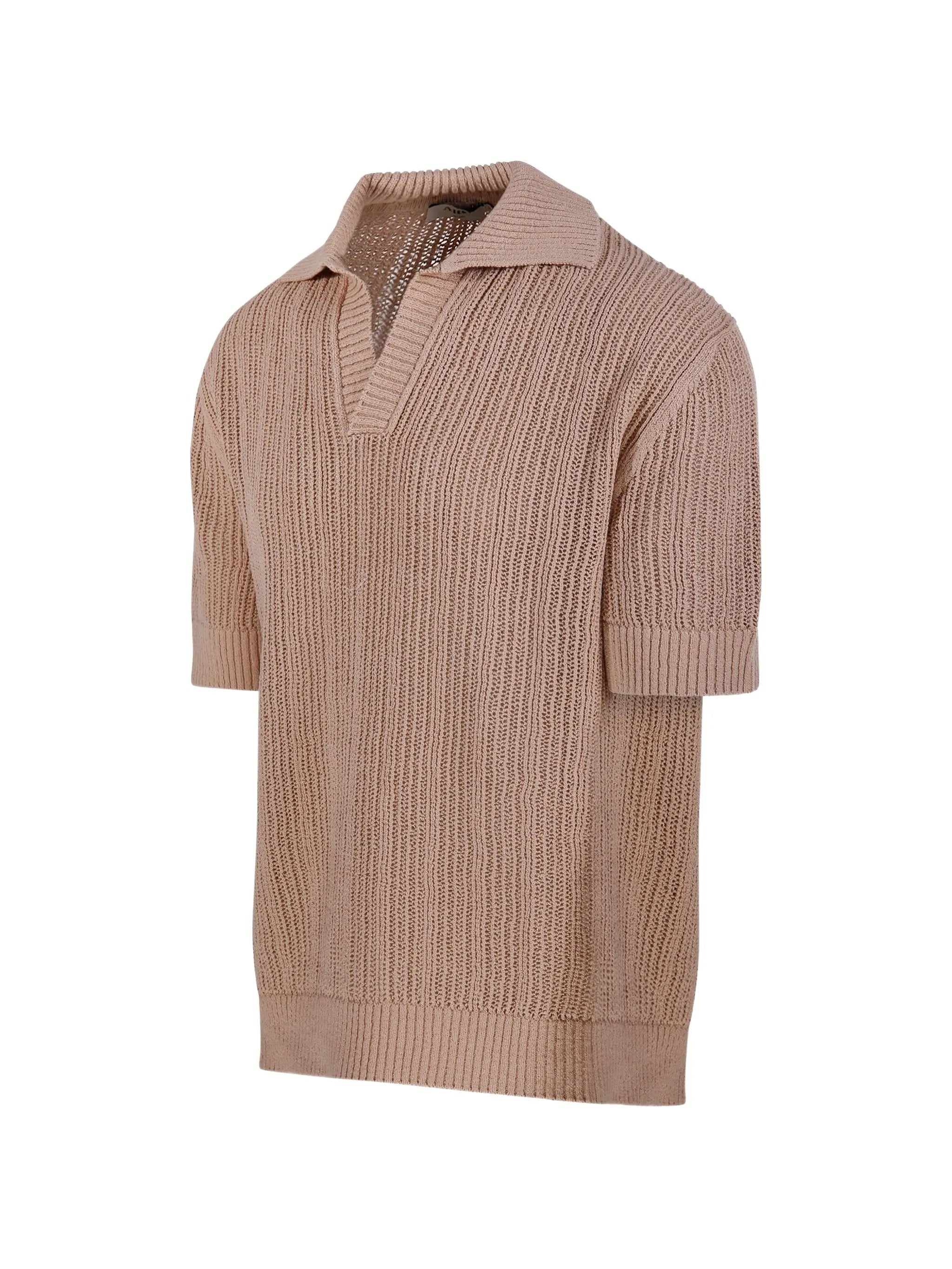 Neutral Polo Textured Knit Cotton Polo
