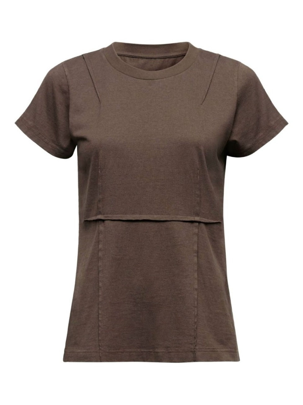 Structured Brown Cotton T-Shirt With Seam Detailing