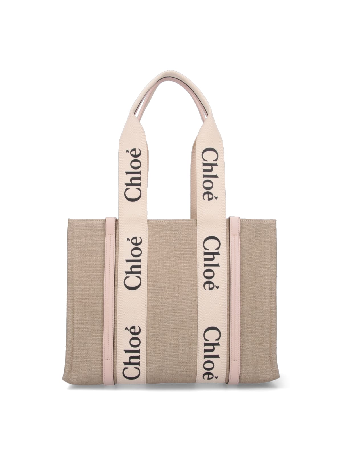 "Woody" Tote Bag, In Beige Linen