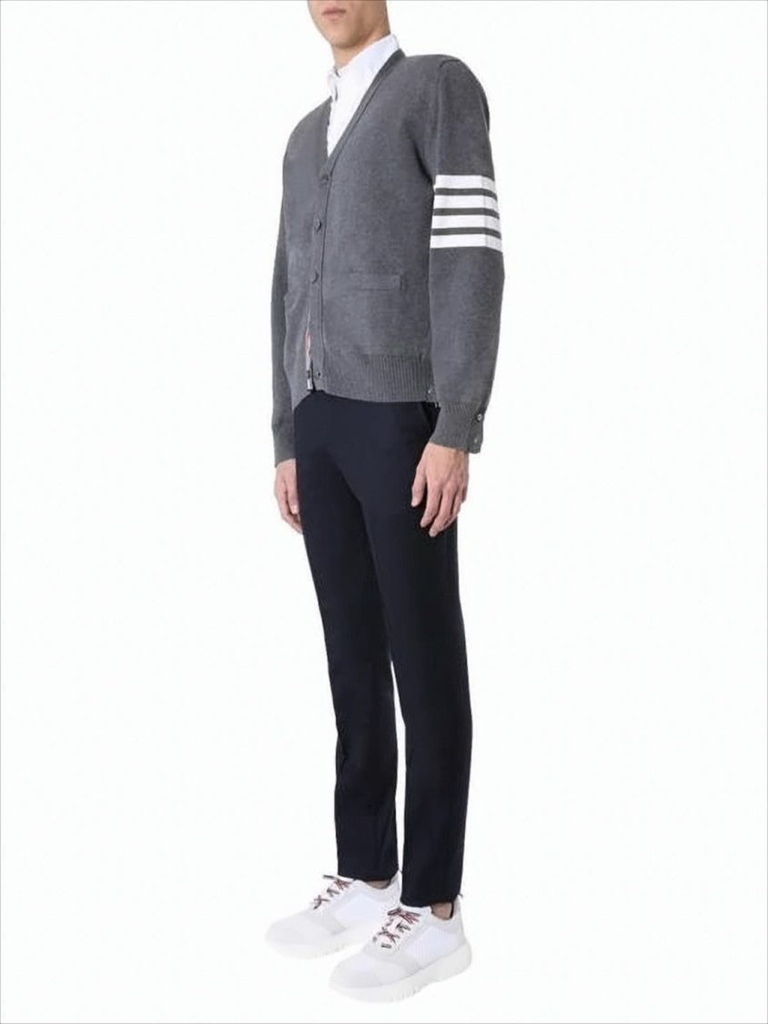 Classic V-Neck Cardigan with Distinctive Stripes