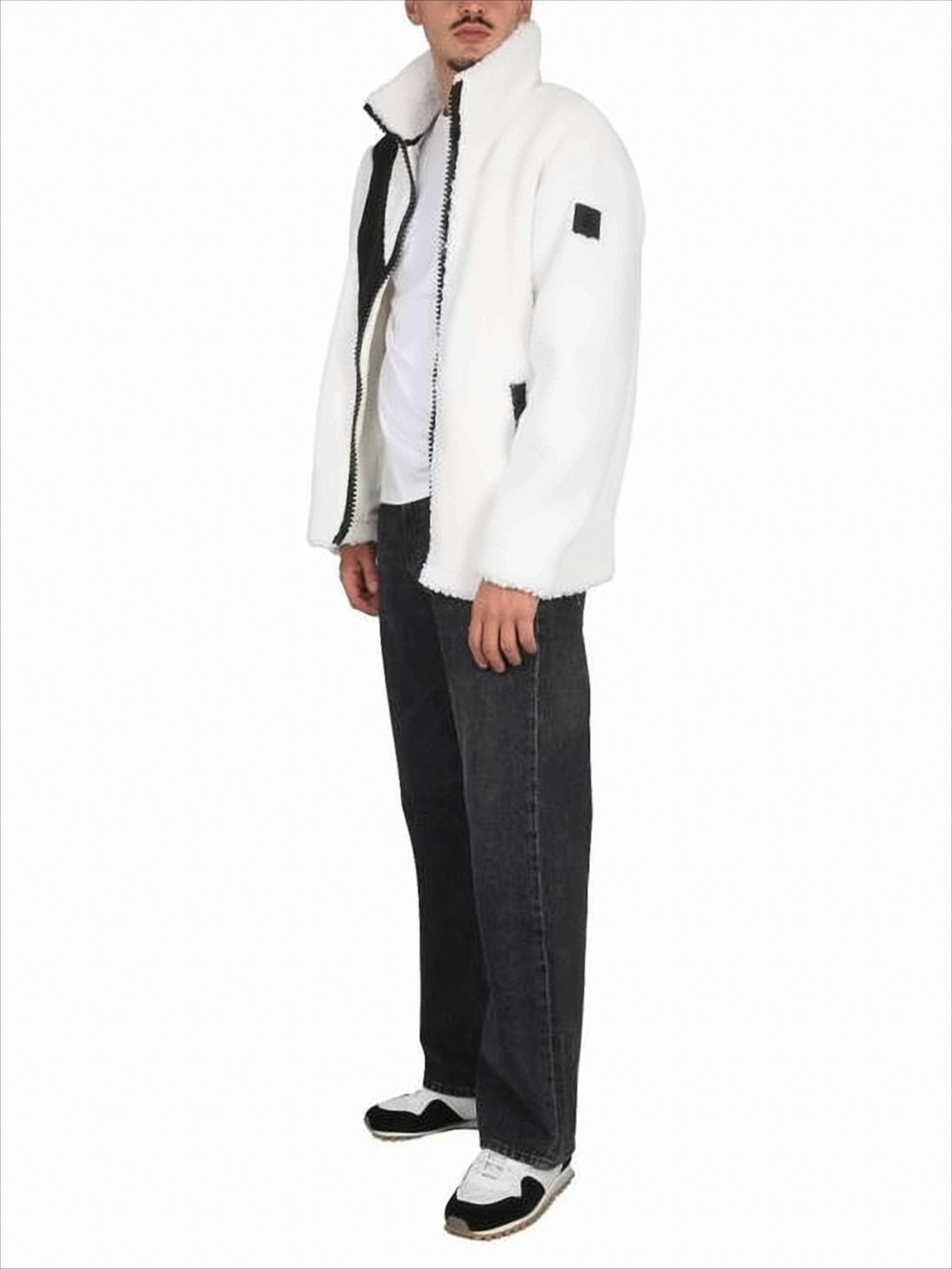 Textured White Jacket with High Collar