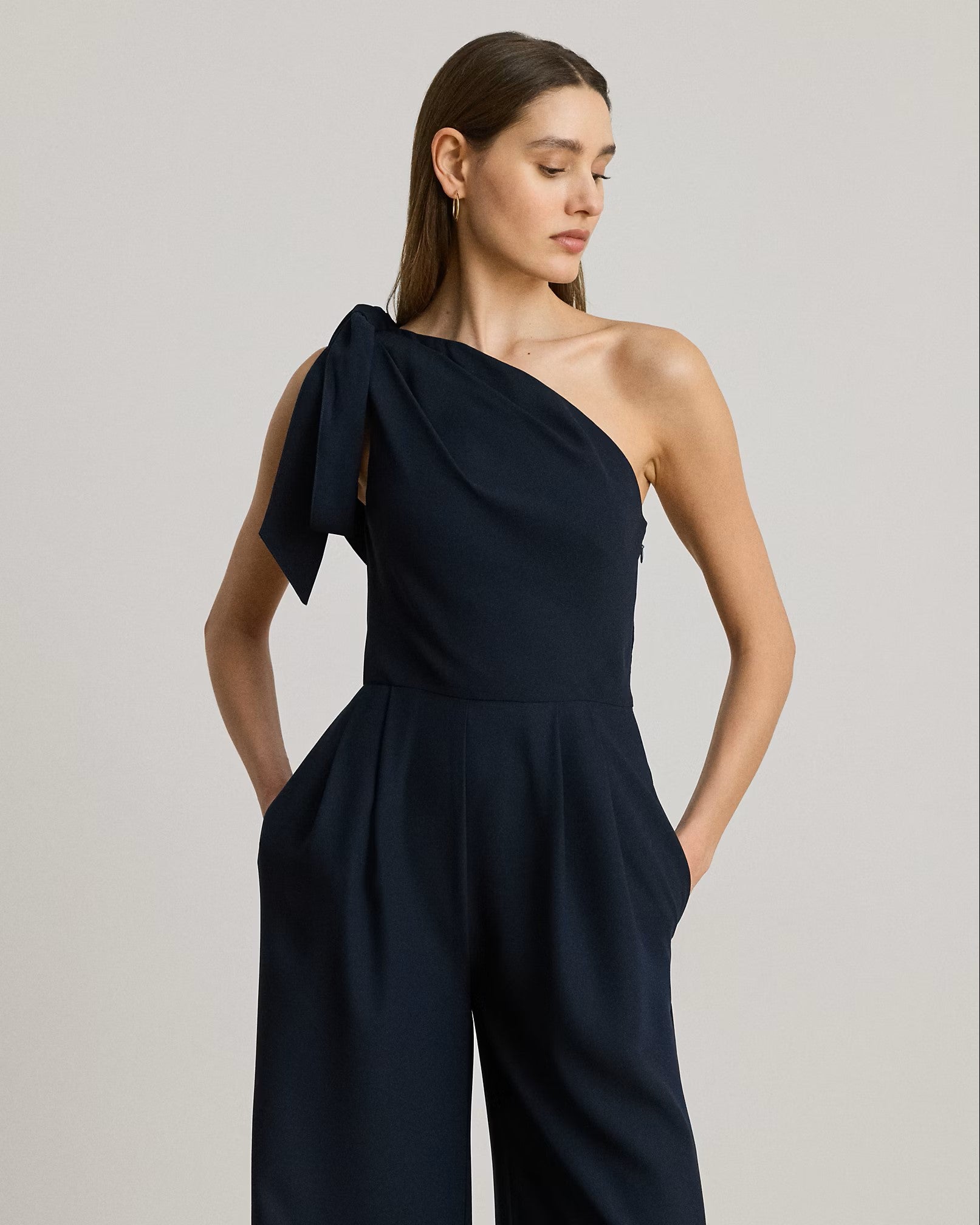 Navy Blue Satin Crepe Jumpsuit