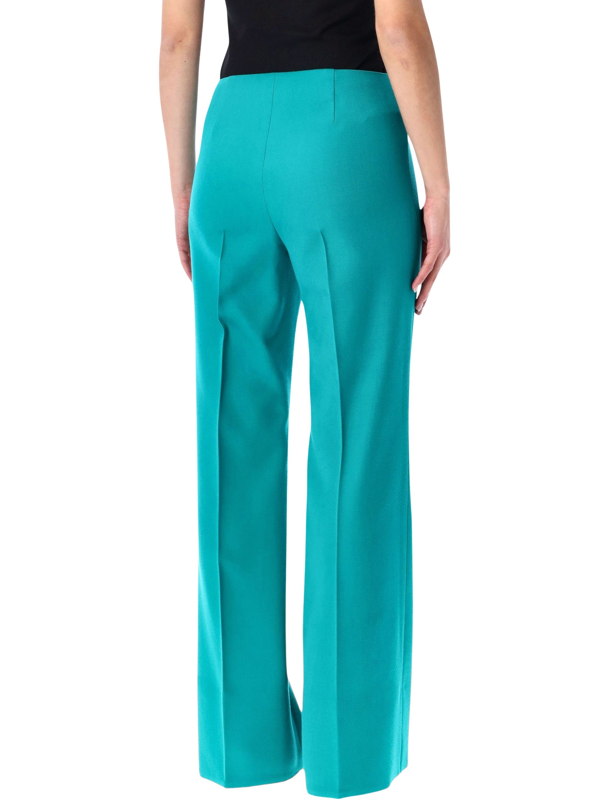 Turquoise Wool Flared Trousers with Tailored Design