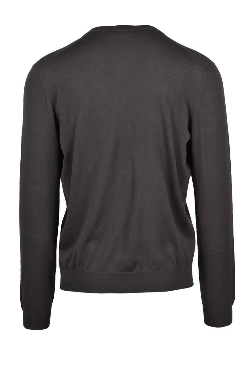 Cotton V-Neck Cardigan - Brown