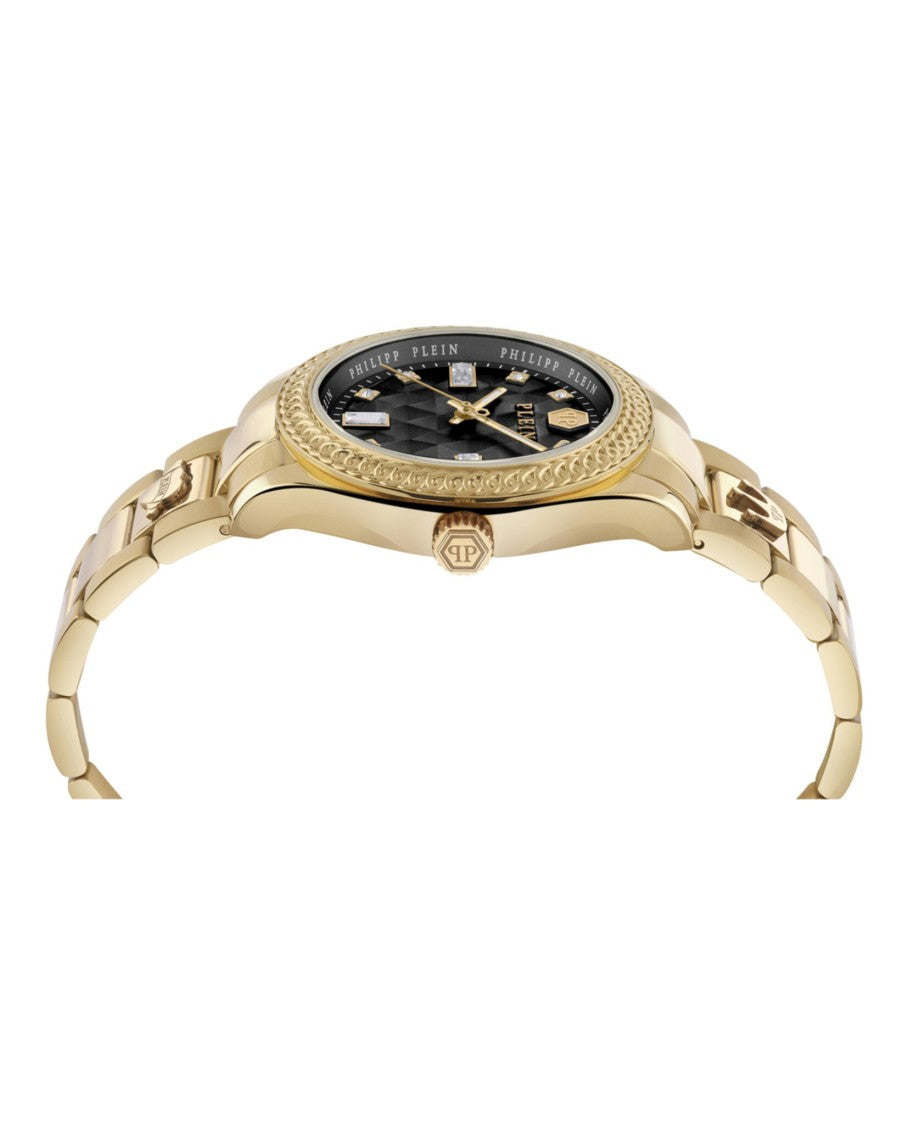 Queen Crystal Watch With Black Guilloche Dial