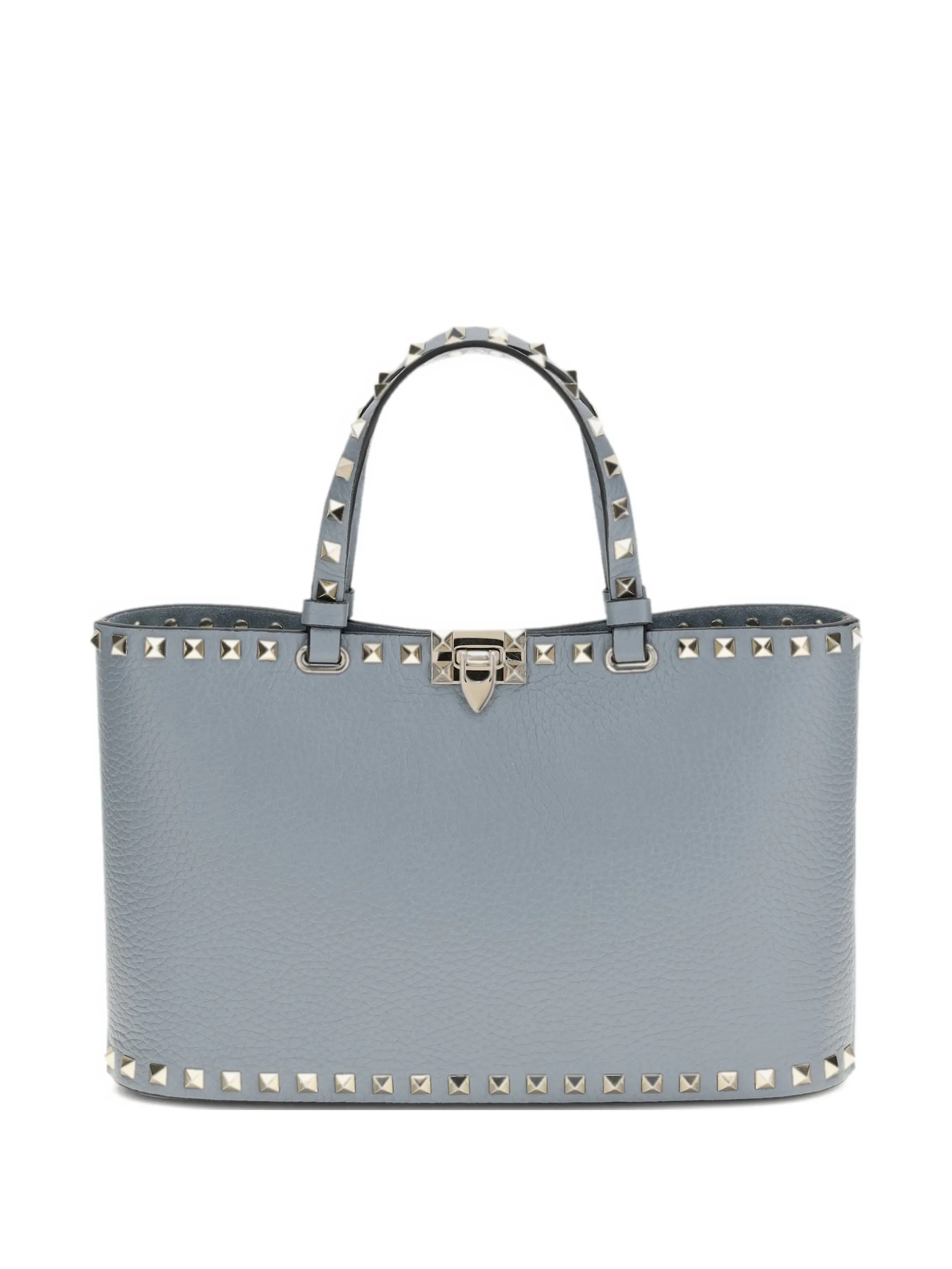 Black Structured Textured Leather Studded Tote