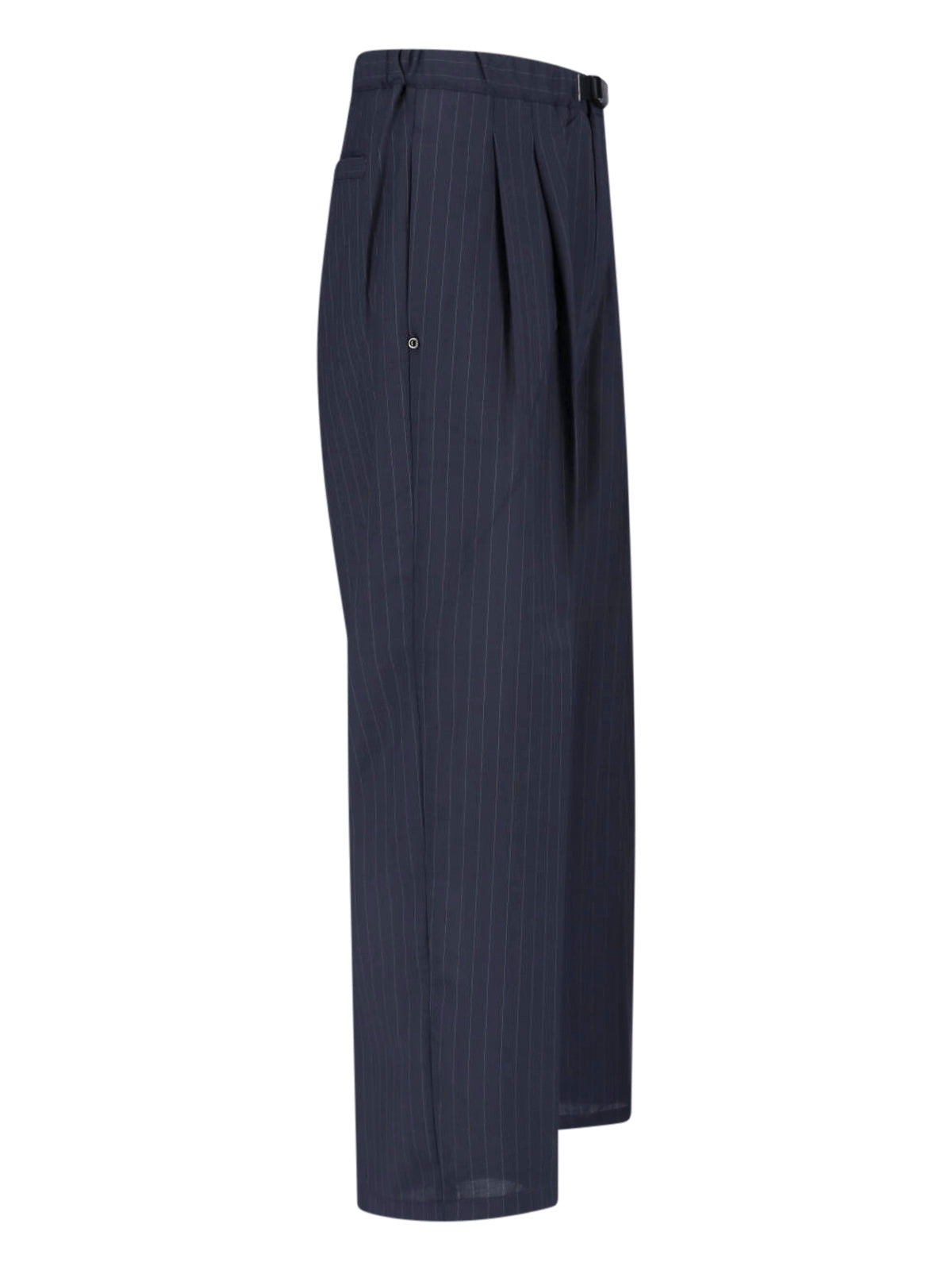 Black Pinstripe Straight-Leg Wool Trousers