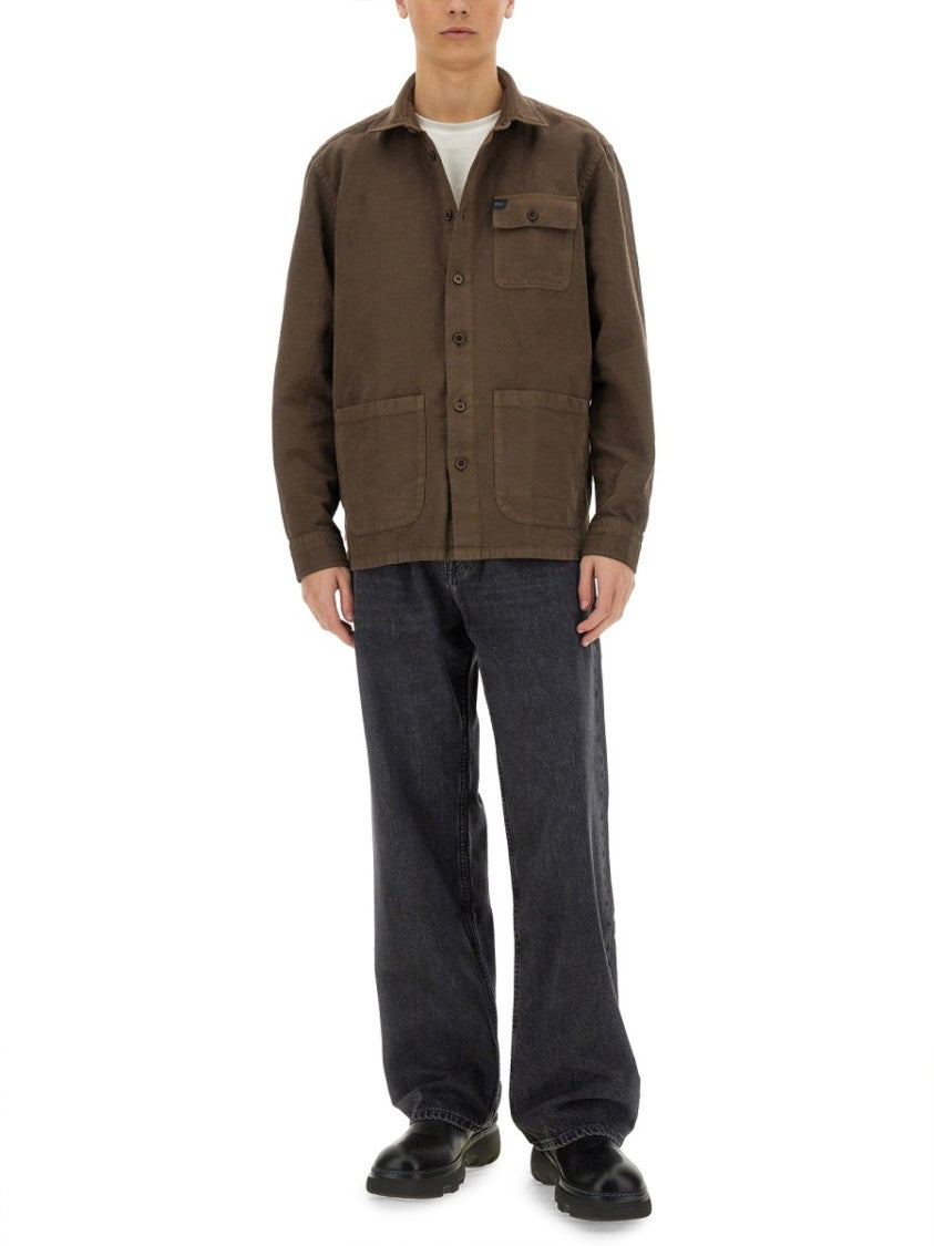 Brown Linen-Cotton Blend Shirt Jacket