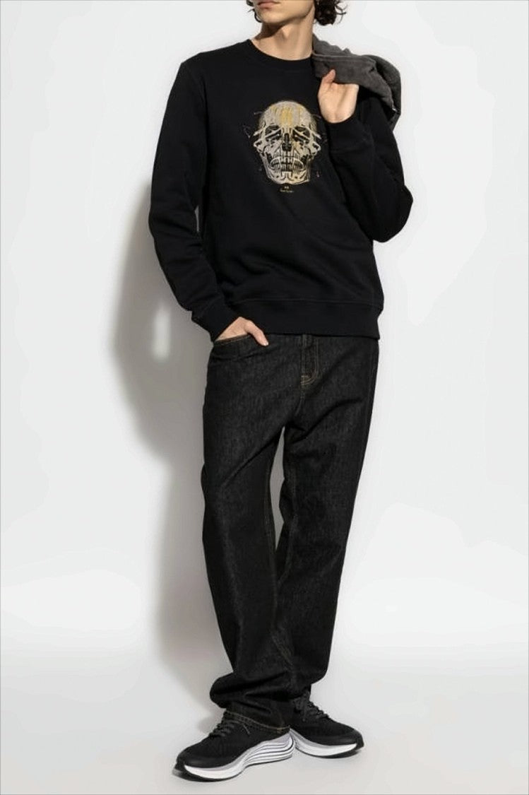 Graphic Skull Print Black Crewneck Sweatshirt