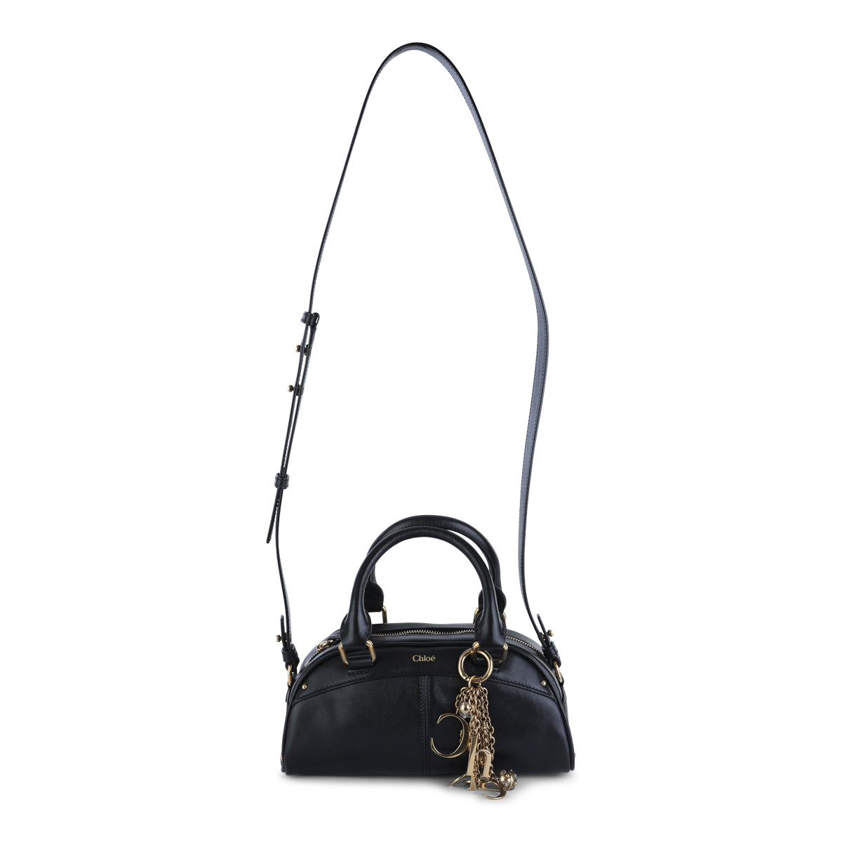 Black Leather Chloé Bowling Top Handle Bag