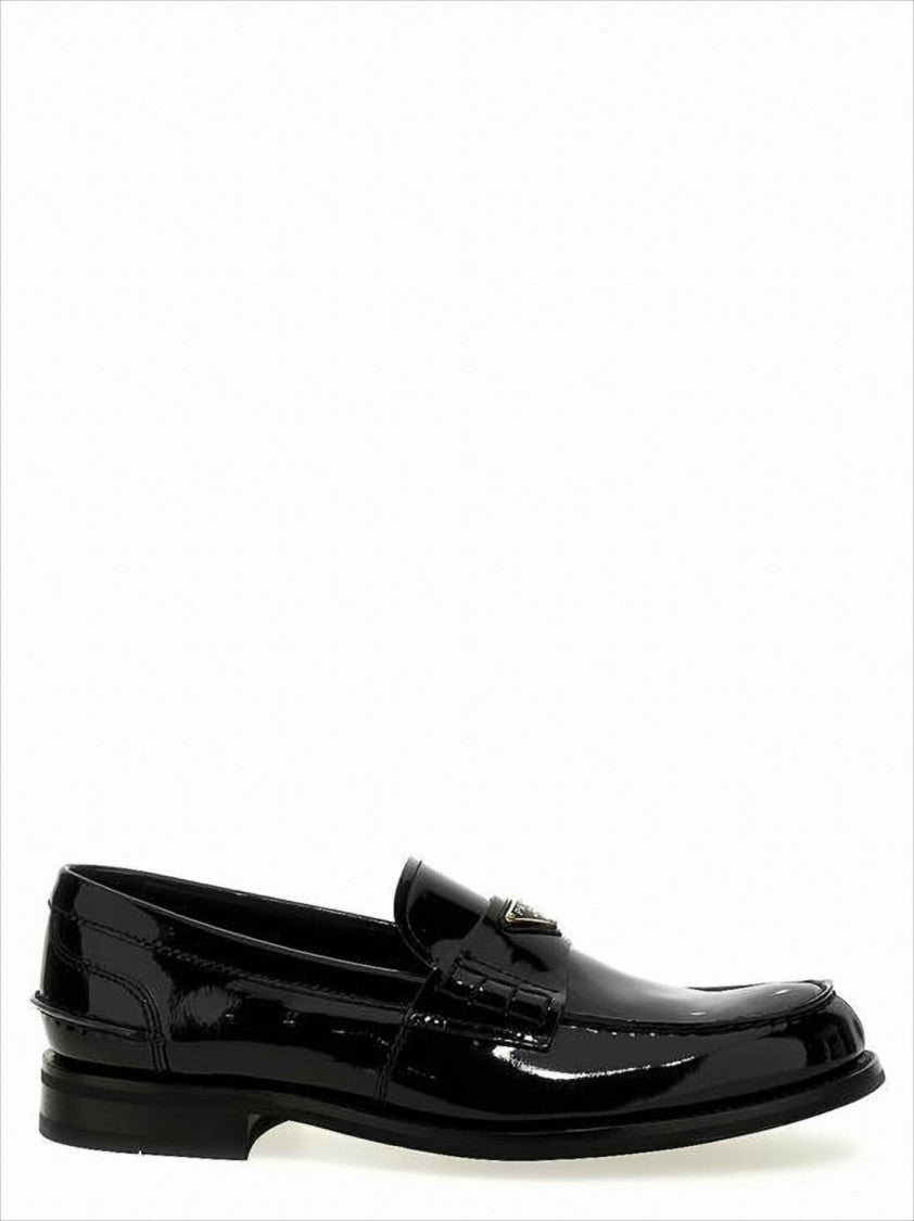 Polished Calf Leather Loafers with Metallic Emblem