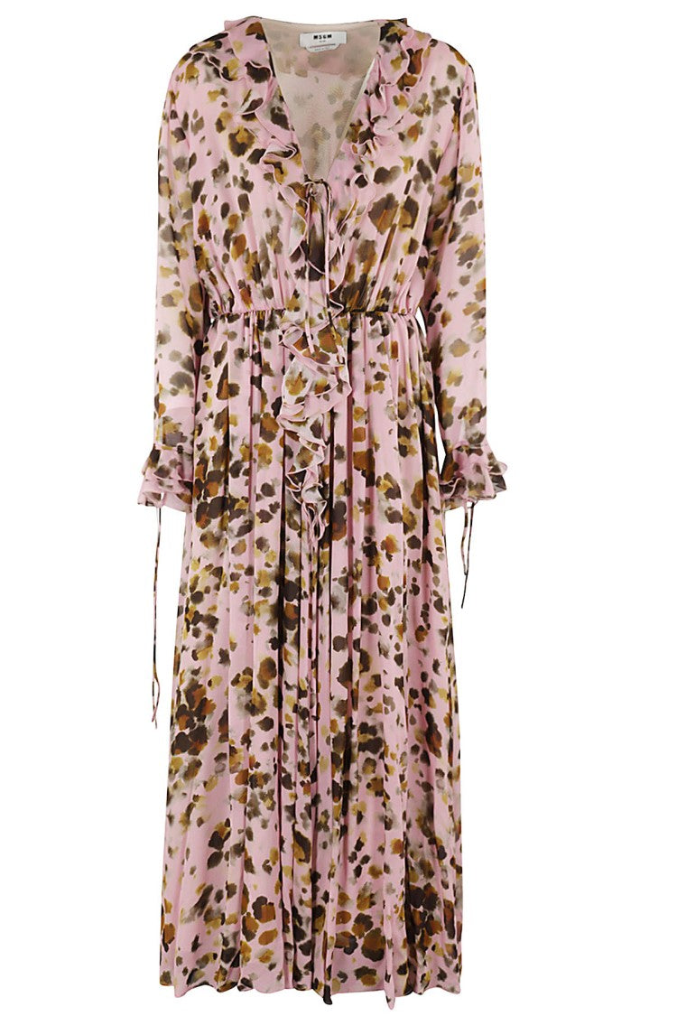 Watercolor Leopard Print Maxi Dress