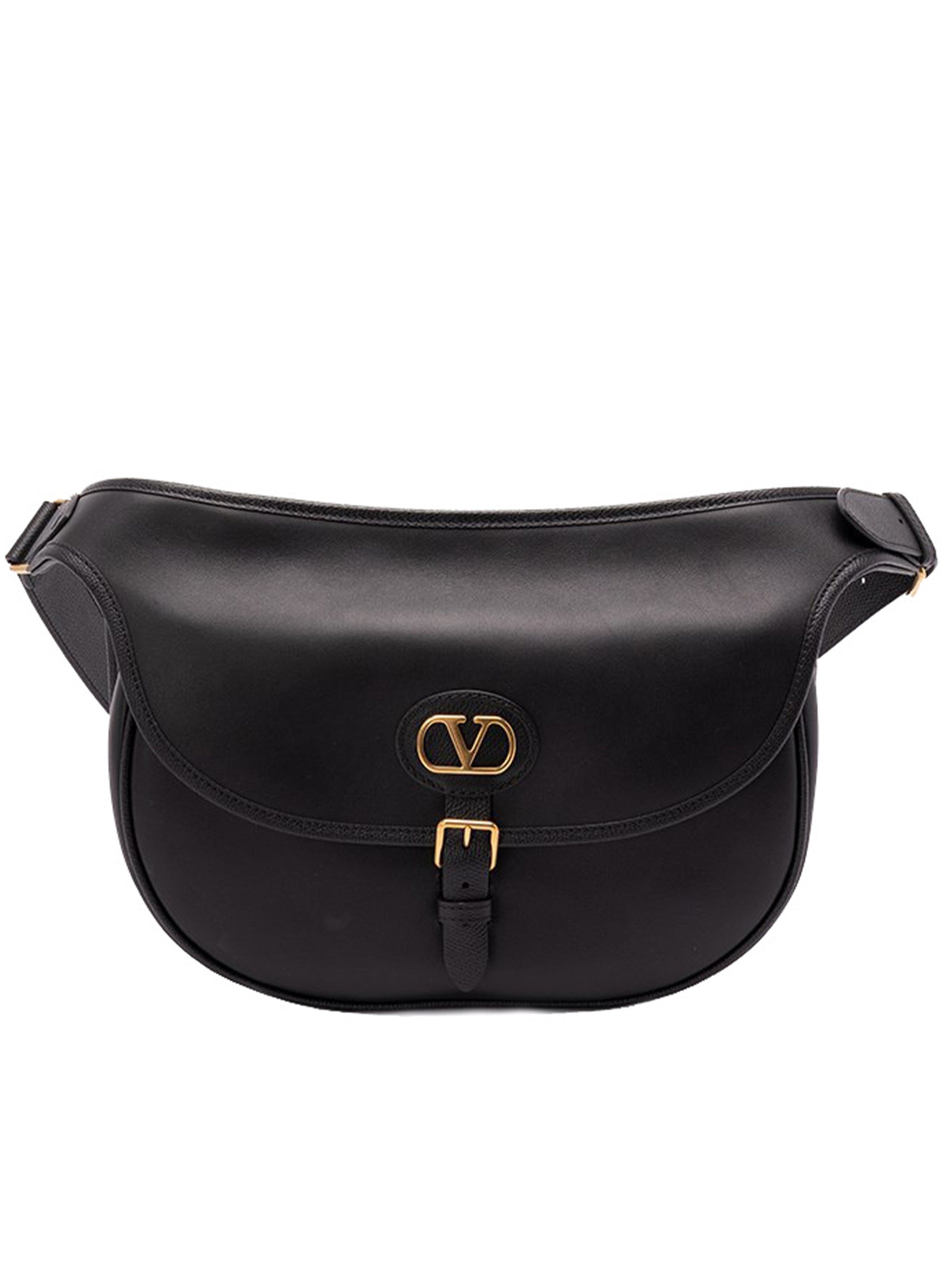 Black Curved Flap Logo Belt Bag