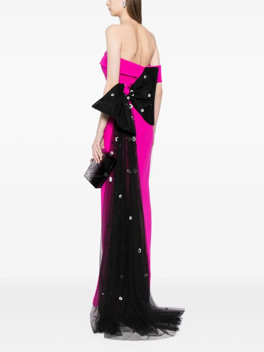 Crepe Off-Shoulder Dress With A Tulle Bow