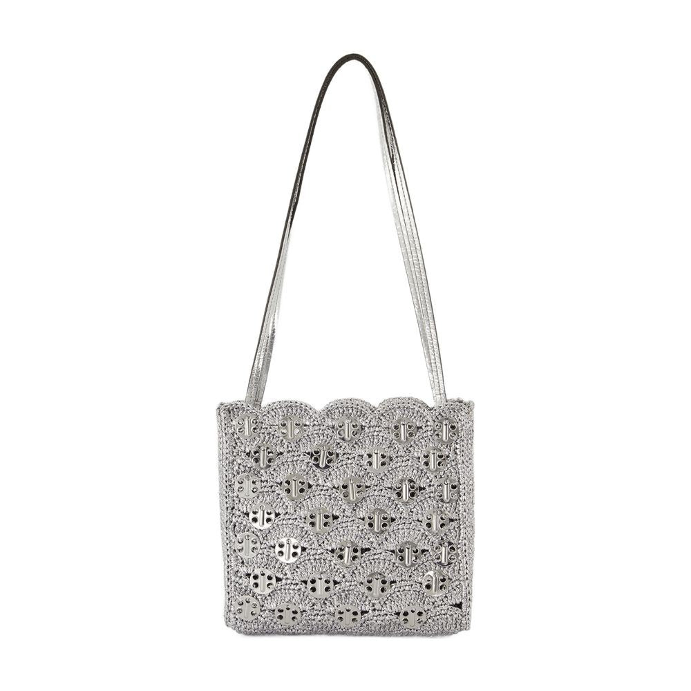 Woven Silver Raphia Shoulder Bag