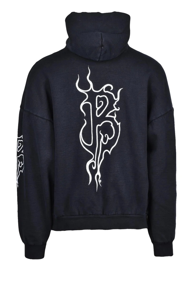 Oversized Black Hoodie with Graphic Accents