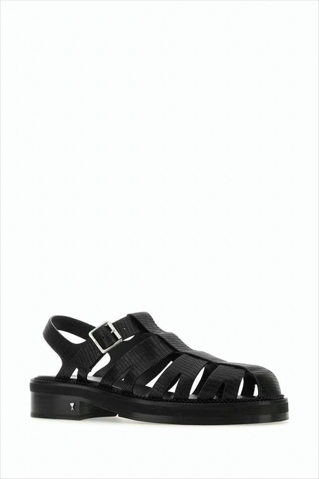 Black Leather Sandal with Closed-Toe Design