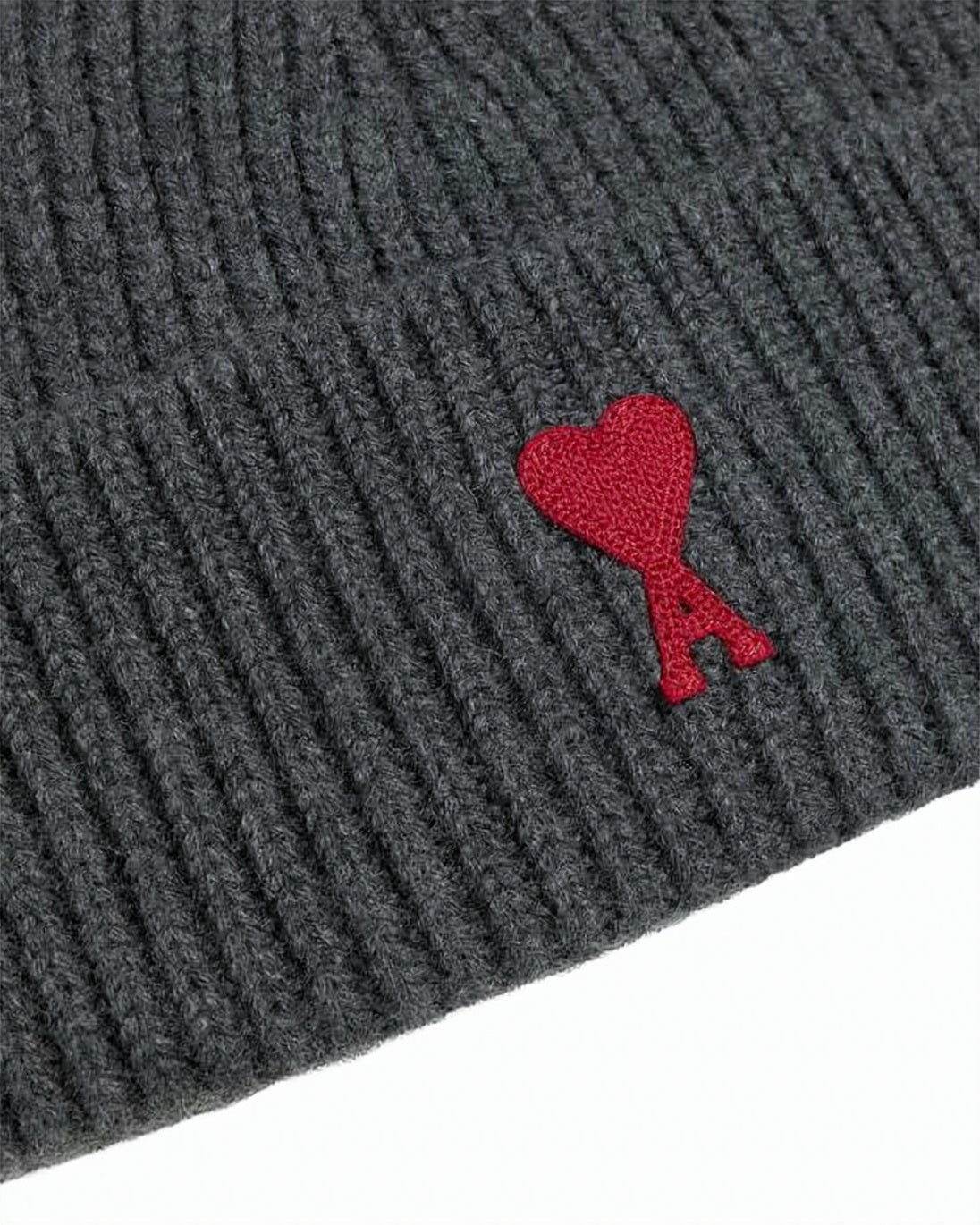 Ribbed Knit Beanie With Heart Emblem
