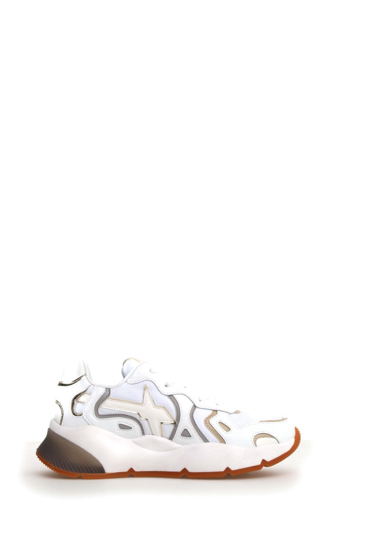 White Suede and Technical Fabric Sneakers