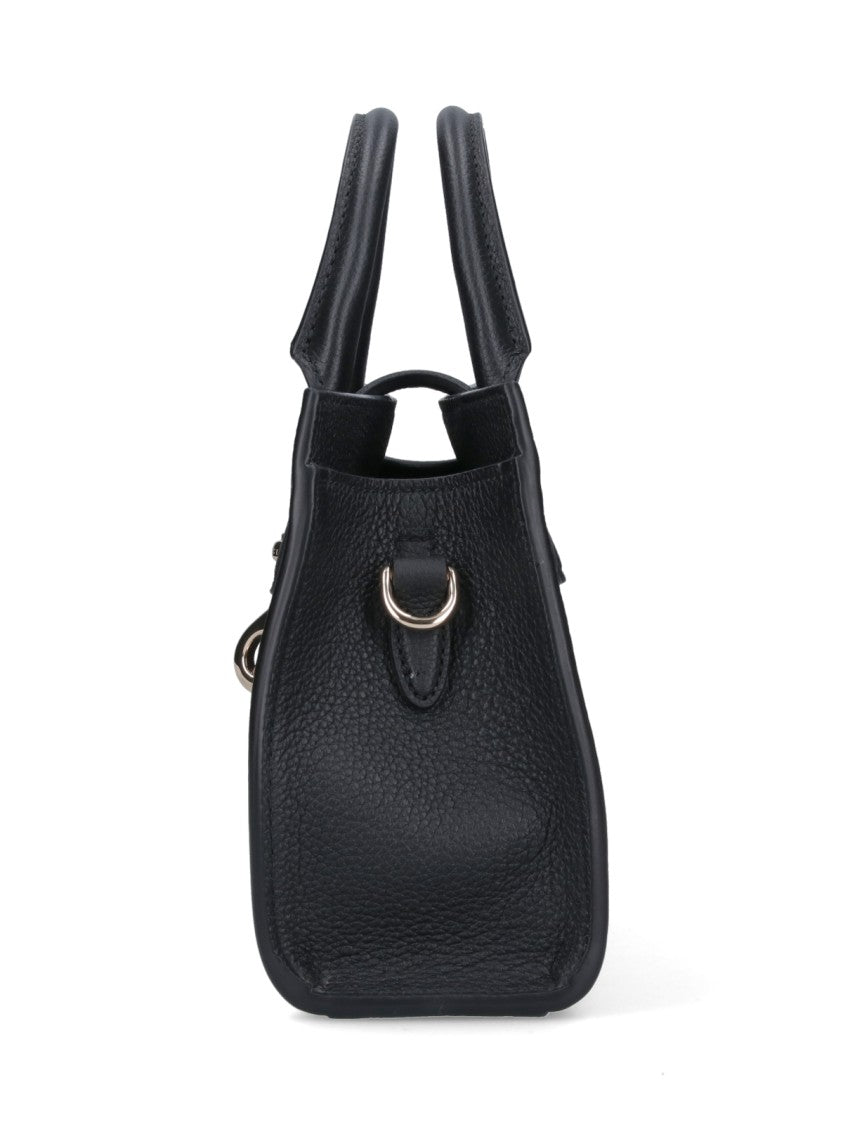Textured Black Leather Small Tote Bag With Rigid Top Handles