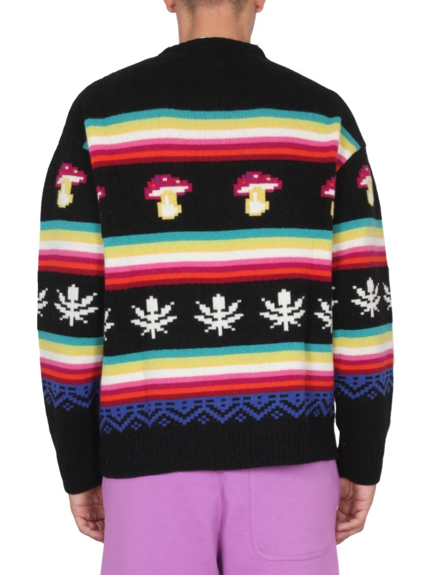 Cross-Neck Knitwear With Pixelated Motifs