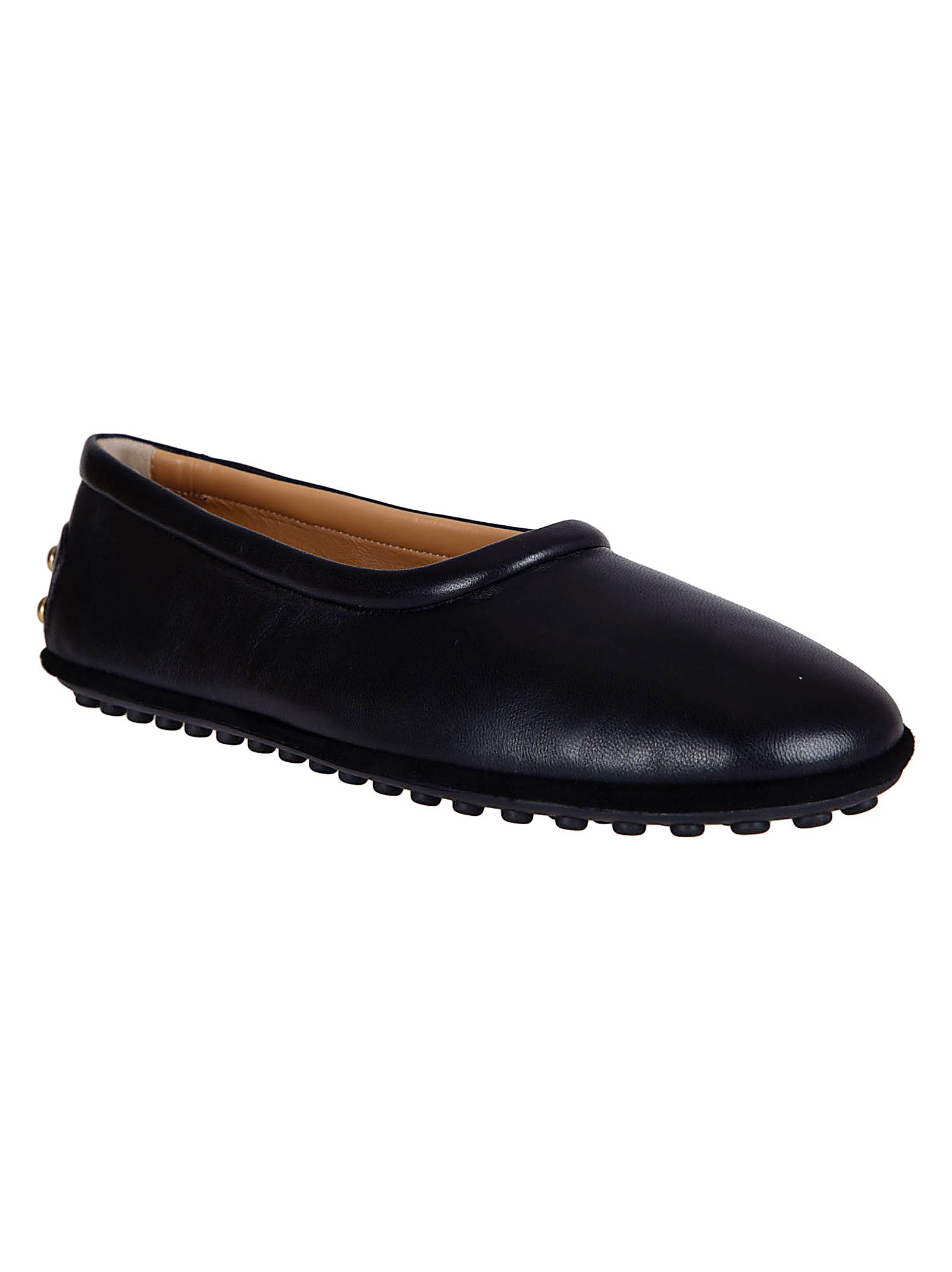 Slip-On Flat Shoes with Rounded Toe and Gold Stud Accents